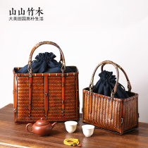 Bamboo bag tea set storage bag bamboo bag tea bag Hand bag retro Japanese export Hanfu bag