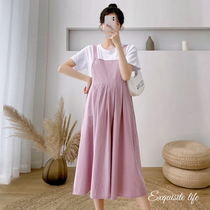 Pregnant Woman Summer Dress Superior Sense Pure Cotton Skirt 2022 New Big Code Loose two dress Dress Overskirt for a long lap