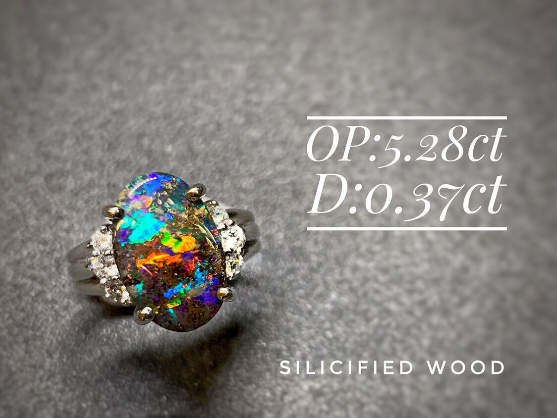 Sold Opal Island Australian Iron Opal Wood Fossil Seven-color Electric Light Rare Color Neon Blue Ring