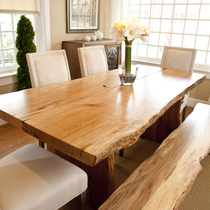Household solid wood table simple irregular table panel large board table log table table Tea Table Table Table and Chair combination