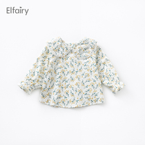 Elfairy girl shirt baby crushed flower shirt pure cotton baby doll collar blouse Spring and autumn children T-shirt foreign air
