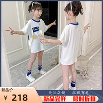 Girl short sleeve T-shirt summer dress 2022 new Korean version Ocean gas easing CUHK Childrens summer white blouses
