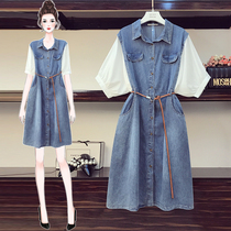 Big woman high-end plus size womens clothing 2021 new spring and summer fat mm bellflower skirt age reduction and thin cover dress