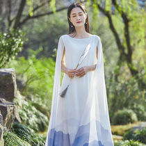 Dance sleeve Zen tea dress Sleeveless elegant irregular dress Improved ethnic style long dress printed dance dress L3019