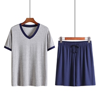Summer mens sleepwear suit Short sleeves shorts Modale V collar thin Young half sleeve big code mens home clothes