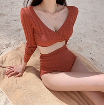 2019 New sexy long sleeve high waist bikini swimsuit women sunscreen conservative students vacation belly thin swimming