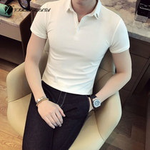 Summer English style pure color personality lapel Paul T-shirt polo shirt male Korean slim Joy slim Joker short sleeve T-shirt tide