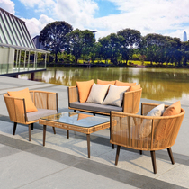  Outdoor sofa and chair combination Villa courtyard small apartment simple modern woven rattan leisure chair Nordic balcony small sofa