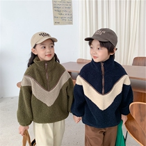 OKAIDI French childrens necropolis thickened girl winter stand wool sweater splicing casual jacket jacket