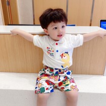 22 Amoi childrens boys and girls graffiti full print miki bear polo shirt t-shirt short-sleeved holiday wind shorts suit