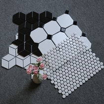 Black White Mosaic Tile Kitchen Bathroom Full Porcelain Wall Brick Toilet Balcony Rhomboid Plaid Anti Slip Floor Brick