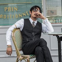 SOARIN British STYLE RETRO SUIT VEST MEN VERTICAL STRIPES BUSINESS DRESS SLIM BLACK SUIT PONY CLIP