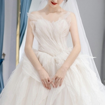 French bandeau light main wedding dress 2021 new temperament bride simple court trailing little man summer go out yarn