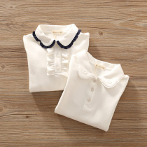Girl long sleeve T-shirt doll collar hipster 2021 spring new white medium child female treasure pullover head base shirt