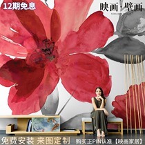Nordic hand drawn abstract art Red big flower wallpaper living room TV background wallpaper seamless custom mural wall cloth