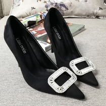 Pointed rhinestone high heels female spring 2021 Europe and America new thin heel suede Joker elegant single shoes