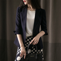 Japanese linen blazer women Summer thin seven-point sleeve one button cotton linen small suit jacket coat 2021 Spring New