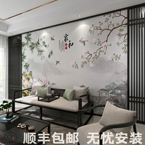New Chinese family and rich ink bamboo magnolia flower and bird TV background wall wallpaper Wall cloth custom mural