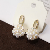 Natural pearl earrings temperament female Korean temperament Net red zircon 925 sterling silver earrings earrings ball