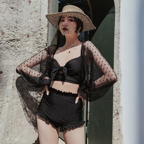 Swimsuit Female sense long-sleeved blouse seaside conservative split small chest gathered bikini retro high waist net red section