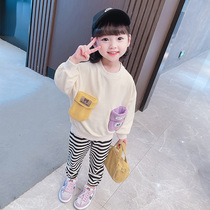 Girls autumn style foreign air suit 2021 new female baby round collar long sleeve 2 children 3 fashion casual vee clothing autumn clothing