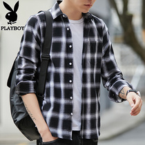 Playboy plaid shirt men long sleeve spring and autumn men Korean trend loose shirt cotton harbor style coat tide