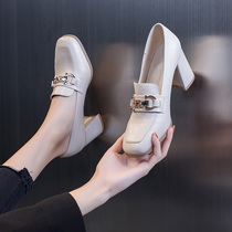 High heel shoe children 2022 spring new spring models 202100 hitch heel and square head small leather shoes Inron single shoes