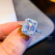 Mosanshi Square Drill Ring Pure Silver Group Inlaid Princess Square Ring Female Grandmother Green Gem simulation drill for marriage ring