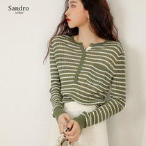 sandro selen autumn soft knit Long Sleeve Classic striped pocket stitching temperament minimalist ladies top