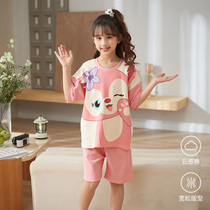 Childrens pajamas summer short sleeve cotton large girl girls lovely princess wind girls home suit can be worn outside