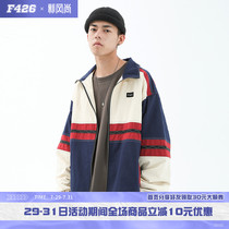 (F426 official store)National tide street hiphop retro school uniform Hip hop trend stitching tooling jacket