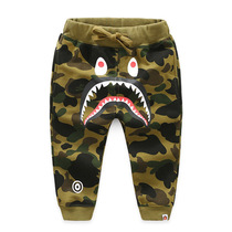 BAPE male and female fashion cartoon shark camouflavored pure cotton casual pants 2019 autumn and winter style