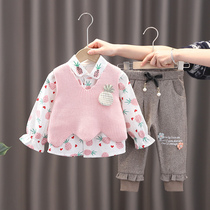 Childrens clothing girls spring and autumn set 2021 new fashionable baby children Foreign style 1 a 3 year old girl Autumn three sets