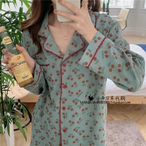 Japanese Gelato Autumn Cherry Loose Pure Cotton Girl Sleepwear Long Sleeve Casual Home Clothing Suit Outwear