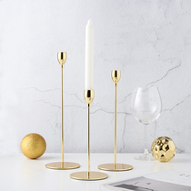 Nordic light luxury wind iron gilded Candlestick table romantic ornaments European model room decorations elegant candle table