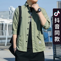  Rich bird mens clothing counter(designer tide brand)pure cotton Hong Kong style tooling jacket mens long-sleeved high-end shirt