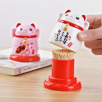 Cai cat toothpick box cartoon toothpick tube trekking voice creative personality cute home restaurant toothpick jar living room decoration