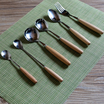 KENS Creative Log Handle 304 Stainless Steel Sweet Spoons Coffee Spoon Portable Western Dining Cutlery Suit Fork Spoon