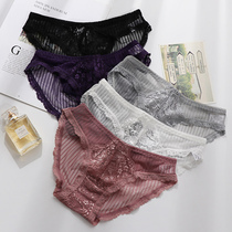 Summer New Sexy Lady Underwear Lace Low Waist Flat Flat Pure Transparent Transparent Nets Triangle