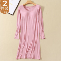 2021 Modale womens dress with chest pads Long sleeves Long sleeves Long dress casual home Sleeping Pyjamas Big Code-Free Bra