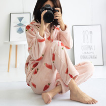 Coral Flannel Sleepwear Lady Winter Thickening Warm Plus Suede Thick Long Sleeve Flannel Velvet Spring Autumn Winter Home Suit Suit