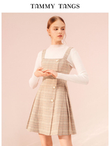 (Shopping mall with the same)sugar force winter new plaid high-waisted single-breasted thin outside wearing suspender dress women