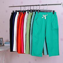 95%cotton and hemp pants Seven-point pants Womens summer casual pants Korean elastic high waist straight pants Large size loose Harem pants