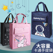 New tuition bag student book bag A4 canvas waterproof portable men and women childrens tutoring bag hand make up class bag Art bag cram school bag tutoring large capacity double side Bag tote bag