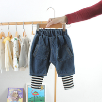 Childrens pants spring and autumn style boys and girls baby cowboy fake two-piece PP pants
