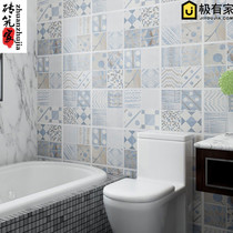 Nordic blue pastoral flower bricks 300x300 cultural stone background wall toilet balcony floor non-slip wear-resistant tiles