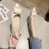 Low Heel Single Shoe Woman 2022 Spring Summer New Korean Version Pointed 100 Hitch Soft Leather Coarse Heel Comfort Ultra Soft Bottom Working Shoes