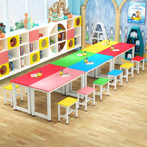 Primary school students Kindergarten color desks and chairs Cram school Childrens studio training painting table Art manual tutoring table
