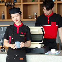 2022 Catering Hotpot Milk Tea Barbecue Coffee Shop Attendant Workwear Customised T-shirt Short Sleeve Printed Character Logo Woman