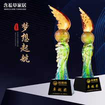 (Mold customization)glass trophy customization high-grade creative crystal lettering business enterprise souvenir wings